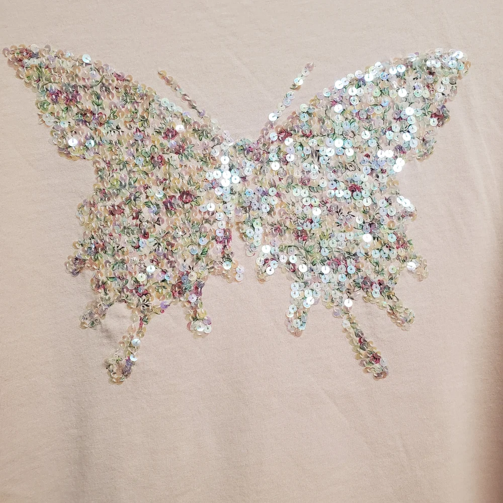 Express Pink Sequin Butterfly Women's Top - Picture 2 of 8